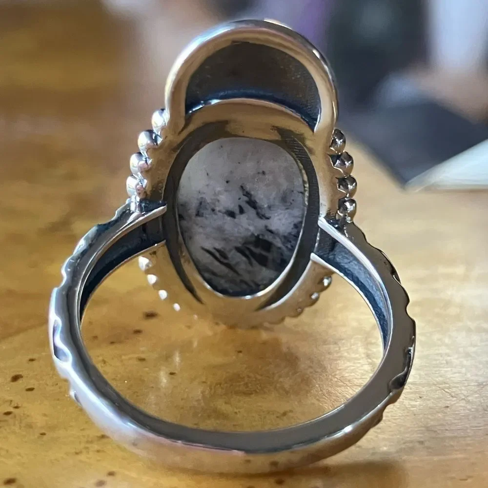 White Buffalo Sterling Silver Ring Size 8